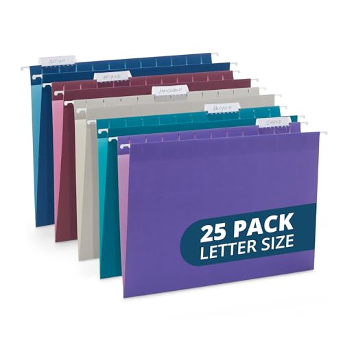 Blue Summit Supplies 25 Jewel Tone Hanging File Folders Letter Size with Tabs, Reinforced Hanging File Folders Jewel Tone, Includes Plastic Tabs and Inserts - color: Jewel Tone
