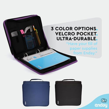 Zipper Binder 3 Ring, Large 2 Inch Binder with Zipper, 880 Sheet Capacity with Durable Handle, Multiple Pockets School Organizer, Purple - by Enday - color: Purple