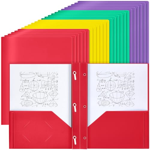Lincia 100 Pcs Plastic Folders with Pockets and Prong Folders with Prongs 2 Pockets for Office, School for Students, Teachers, Office Workers(Colorful) - color: Colorful