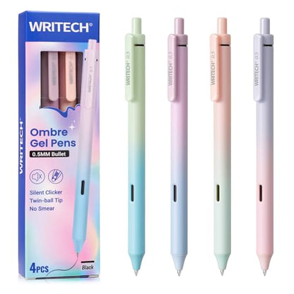 WRITECH Gel Pens Fine Point: 0.5mm Black Ink Retractable 4ct Smooth Writing No Bleed with Aesthetic Gradient Color Pen Barrel for Journaling Note Taking Sketching - color: 4 Pcs Gradient Black Ink