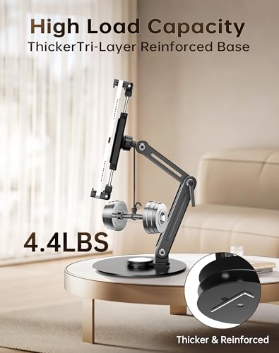 Portable Monitor Stand Desk Holder- Large Clamp Support up to 12.9 14.6 15.6 18.5 inch 360° Rotating Base Swivel for iPad Pro/Mini/Air/Surface Strong Bearing Weight Over 5.5lbs (Up to 17.3'') - size: Up to 17.3''
