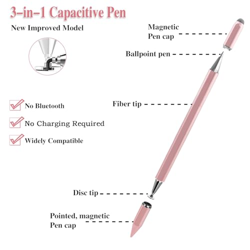 3 in 1 Universal Stylus Pen for Touchscreen,High Sensitivity & Precision Capacitive Stylus Pen for iPad Suitable for All Touch Screens of Nintendo Switch/iPhone/iPad/Android/Samsung/Tablets-Pink - color: Pink