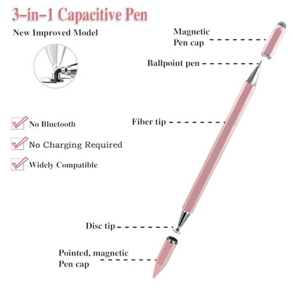 3 in 1 Universal Stylus Pen for Touchscreen,High Sensitivity & Precision Capacitive Stylus Pen for iPad Suitable for All Touch Screens of Nintendo Switch/iPhone/iPad/Android/Samsung/Tablets-Pink - color: Pink