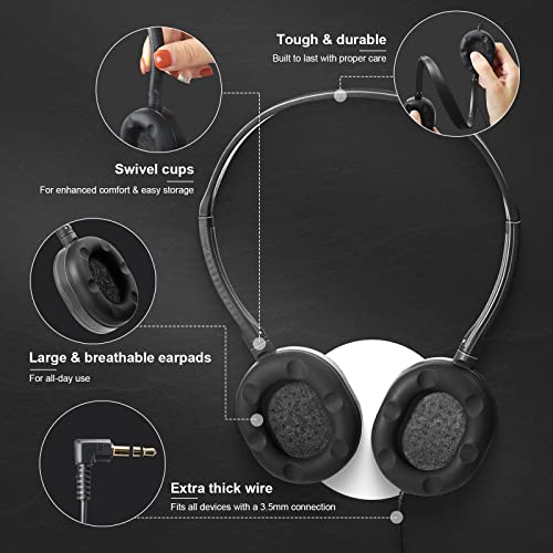 Flutesan 30 Pack Wired Headphones, Adjustable On Ear Headphones with Stereo, Earbuds for Schools, Laptop, Travel, Plane, Tablet(Black) - color: Black