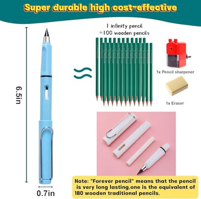 XIUSHE 8PCS Blue Infinity Forever Pencils for Writing-0.7mm Infinite Everlasting Metal Inkless Pencils Set,Technology Magic Writing Pencil For School Office Professional Use (Blue,8) - style: Blue,8