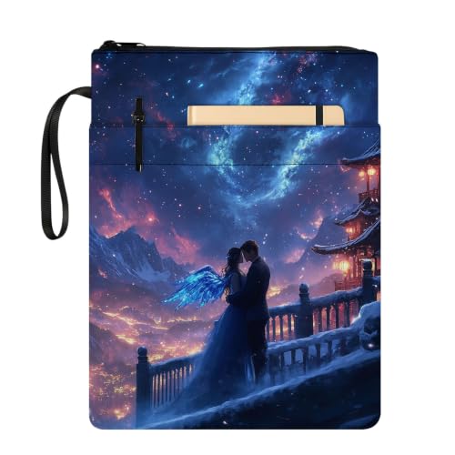 Padded Book Sleeve with Zipper & Front Pocket, Fabric Book Cover | Romantic Couple Starry Sky11.4"x8.7" Washable Canvas Pouch for Hardcovers, Tablets & Reading Accessories - color: Romantic Couple Starry Sky