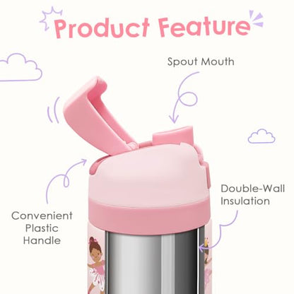 Ballet Kids Insulated Stainless Steel Water Bottle 16 Oz, Travel Tumbler for School, Sports for Girls, Birthday, Back To School - color: Ballet