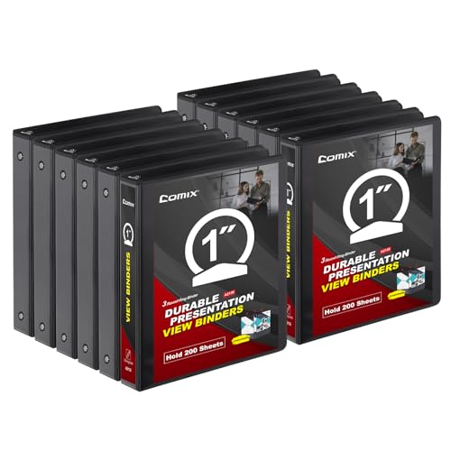 COMIX Sturdy 3 Ring Binder 1 inch with Clear View Cover, 1" Round Ring View Binder, PVC-Free, 2.4mm-Thick, 200 Sheets Capacity of US Letter Size Paper, Office ＆ School Supplies, Pack of 12 (Black) - color: Black, size: 1 Inch, style: 12 Pack