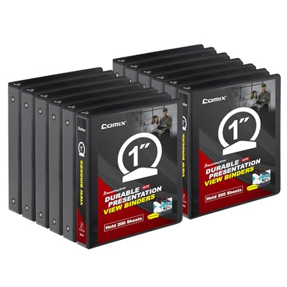 COMIX Sturdy 3 Ring Binder 1 inch with Clear View Cover, 1" Round Ring View Binder, PVC-Free, 2.4mm-Thick, 200 Sheets Capacity of US Letter Size Paper, Office ＆ School Supplies, Pack of 12 (Black) - color: Black, size: 1 Inch, style: 12 Pack
