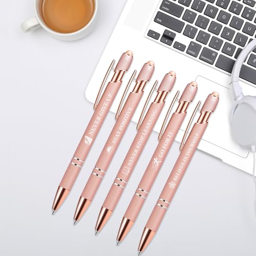 15 Pack Motivational Pen Set - Inspirational Quotes Retractable Ballpoint Pens for Office School Supplies, Encouragement Gifts for Women Men, RoseGold - color: RoseGold, style: Positive