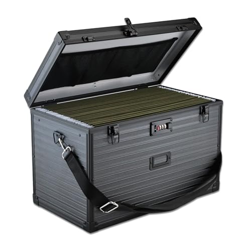 File Storage Cabinet File Organizer Document Organizer File Box in Office and Home with Combination Lock with 20 Legal Size Hanging Files (Stripe Black)