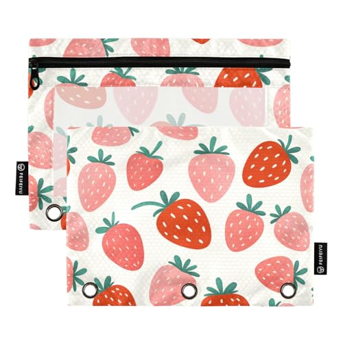 ALAZA Pencil Pouch for 3 Ring Binder, Fruit Strawberry Binder Pencil Pouches with Clear Window Zipper Pencil Case Cosmetic Bags for Office College Supplies, 2PCS - color: color 16, size: one sizex2