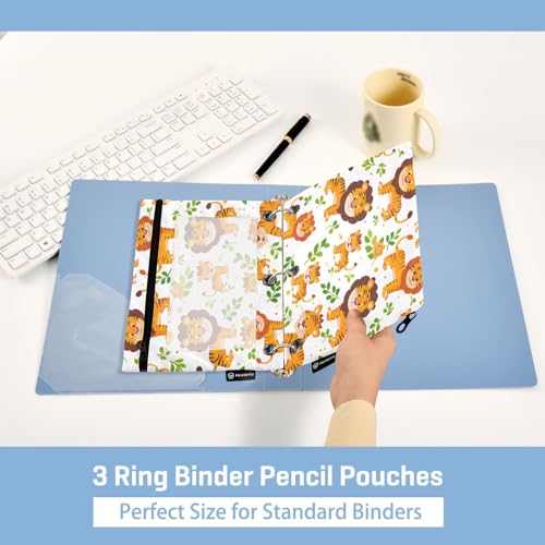 SUABO Cute Lovely Lion Pencil Pouch for 3 Ring Binder, 2 PCS Binder Pencil Pouch with Zipper, Clear Window Zipper Pencil Case Pencil Bags for Office Supplies - color: Lion