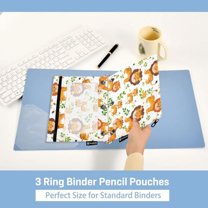 SUABO Cute Lovely Lion Pencil Pouch for 3 Ring Binder, 2 PCS Binder Pencil Pouch with Zipper, Clear Window Zipper Pencil Case Pencil Bags for Office Supplies - color: Lion