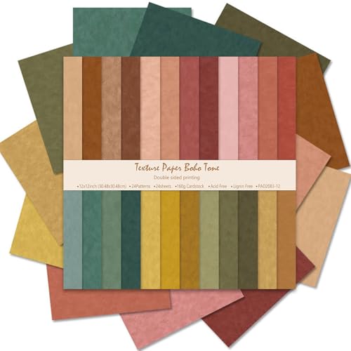 Scrapbook Paper 12x12 160gsm Double-Sided Patterned Decorative Papers for Scrapbooking, Junk Journaling, and Card Making, Ideal Scrapbook Supplies and Paper Craft Supplies 24 Sheets (Boho Tone) - color: Boho Tone