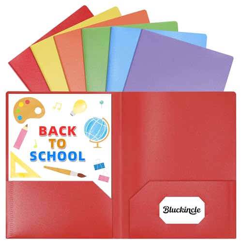 Folders with Pockets 2 Pocket Plastic Folder with Pockets for School 6 Pack | Colored File Folder for Documents Letter Size with Business Card Slot Back to School Teacher Supplies - color: Rainbow Colors
