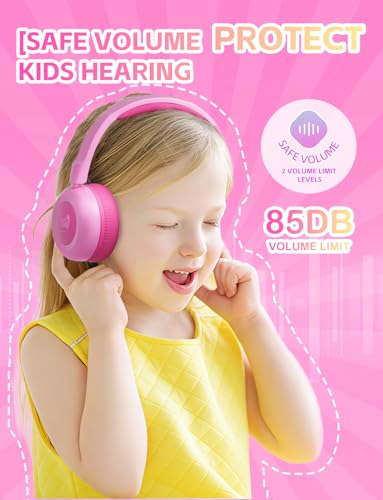 Kids Bluetooth Headphones,Toddler Headphones with Microphone,85/94dB Volume Limited,Bluetooth 5.4 Adjustable Lightweight Kids Wireless Headsets for Boy Girl Tablet Travel School - color: Pink