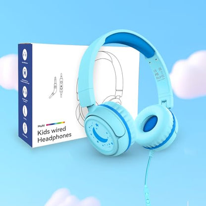 K6 Kids Headphones for Toddler & Kids Ages 2-12, 85/94dB Safe Volume Limited, Wired with 3.5mm Jack, HD Microphone, Adjustable & Foldable, On-Ear Headphones for Tablet, School, Travel (Cyan) - color: Cyan