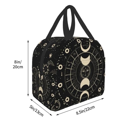 Nerxy Sun and Moon Mystic Astrology Tarot Goth Insulated Lunch Bag Black Lunch Box Reusable Cooler Tote Bag Woman 8x5x8.5inch Waterproof Meal Container for Work School Travel Office Picnic - color: Mystic