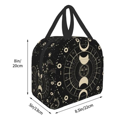 Nerxy Sun and Moon Mystic Astrology Tarot Goth Insulated Lunch Bag Black Lunch Box Reusable Cooler Tote Bag Woman 8x5x8.5inch Waterproof Meal Container for Work School Travel Office Picnic - color: Mystic