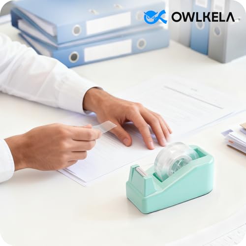 OWLKELA Lightweight Desktop Tape Dispenser, Non-Skid Base Tape with Dispenser, Ideal for Office, Home and School, 1 Pack Tape Holder with 8Pcs Transparent Tape, 0.71 Inch x 1000 Inches, Green - color: Green, size: 1 Pcs
