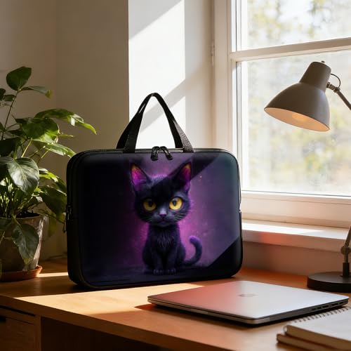 Laptop Bag 15.6 Inch,Resistant Shockproof Laptop Sleeve Case Protective Cover Carrying Case with Handle Compatible for HP Dell Lenovo Acer Asus Notebook Computer,Big-Eyed Black Cat - color: Big-eyed Black Cat, size: 15-15.6 in