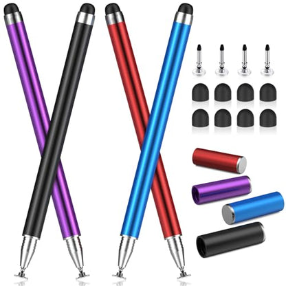 MEKO 4 Pack Stylus Pens for Touchscreens, 2-in-1 High Sensitivity&Precision Capacitive Stylus Pens for iPad iPhone Android Smartphone Tablets All Touchscreen Devices(4 Stylus + 12 Tips) | 4 Pack, 2-in-1 High Sensitivity, Capacitive Stylus Pens for iPad iP