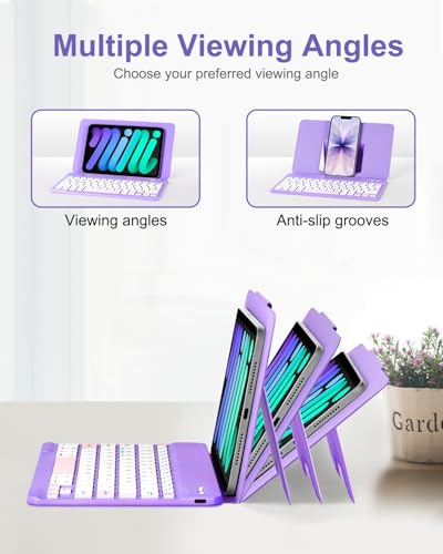EAMPANG Universal Bluetooth Keyboard and Case for Tablet/Phone/Laptop,Wireless Portable Slim Keypad and Mice Rechargeable with Adjustable Bracket for iPad A16/Mini/Air/iPhone/Galaxy Z Fold Purple - color: Purple
