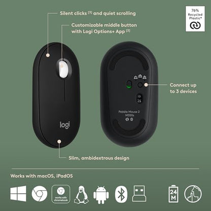 Logitech Pebble 2 Combo Wireless Keyboard and Mouse, Portable - Black | Quiet, portable, customizable, Logi Bolt, Easy-Switch, compatible with macOS, iPadOS, and Chrome - color: Black
