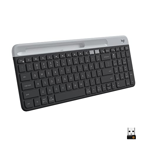 Logitech K585 Multi-Device Slim Wireless Keyboard, Built-in Cradle for Device; for Laptop, Tablet, Desktop, Smartphone, Win/Mac, Bluetooth/Receiver, Compact, Easy Switch, 24 Month Battery - Graphite - color: Graphite
