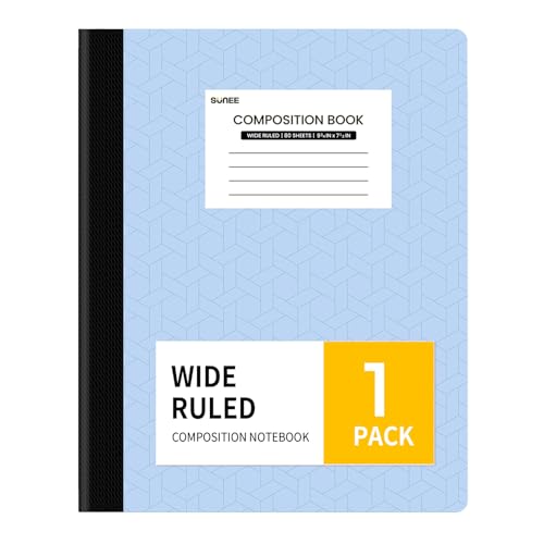 SUNEE Composition Notebook, Wide Ruled Paper, Home School Supplies for College Students & K-12, 9-3/4" x 7-1/2", 80 Sheets/160 Pages, Blue - color: Blue