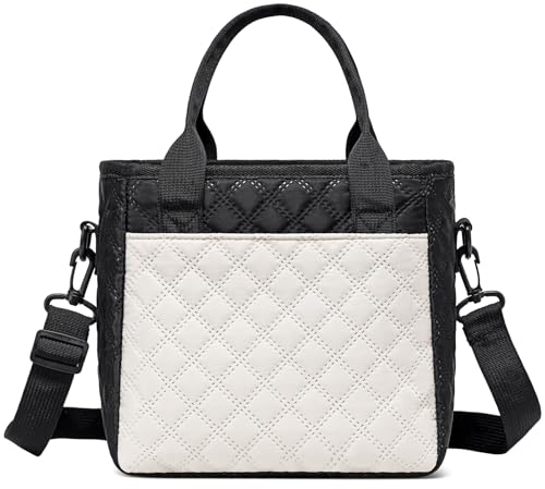 TuErCao Lunch Box for Women Lunch Bags for Work for Teacher Nurse Mom Small Insulated LunchBag for Picnic Travel Shopping, Portable Lightweight Ultrasonic Soft Touch LunchTote for Young Ladies - color: S1: Black & Cream, size: Small