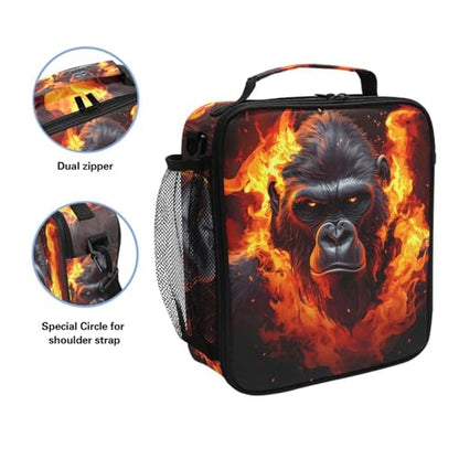 ALAZA Fierce Gorilla King Kong Lunch Box Insulated Lunch Bag Kids Cooler Tote Bag Freezable Shoulder Strap Lunchbox for Girls School Picnic - color: Multi2673