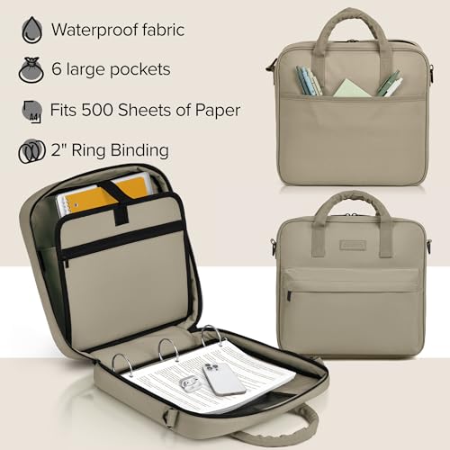 Sturdy 3 Ring Zipper Binder with Strap - 2" Binder with Pockets Holds 500 Sheets, Laptop & More - Durable & Easy to Carry - color: Mud