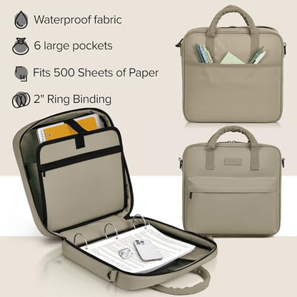 Sturdy 3 Ring Zipper Binder with Strap - 2" Binder with Pockets Holds 500 Sheets, Laptop & More - Durable & Easy to Carry - color: Mud