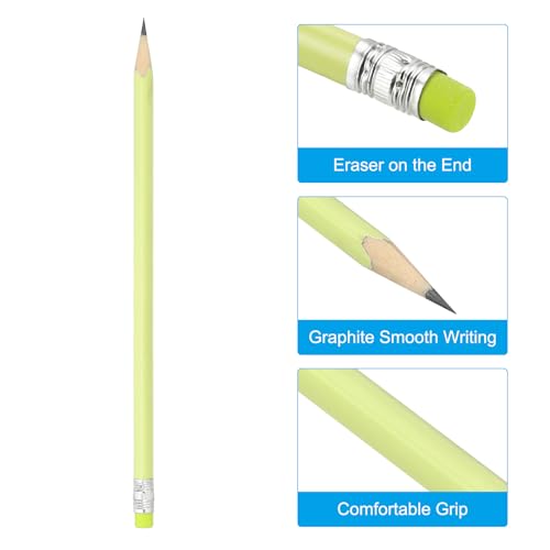 PATIKIL Round Pencils, 48 Pack HB Graphite Pencils with Eraser Wood Pencils Cute Pencil for Classroom Teacher Office Supplies, Yellow - color: Yellow