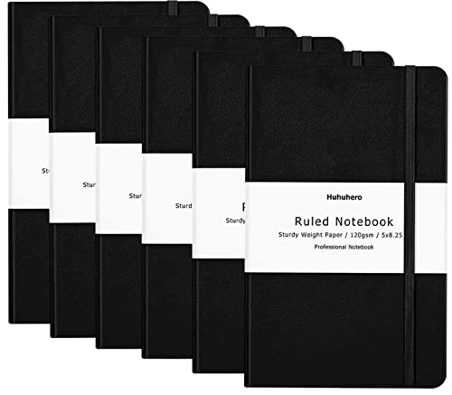 Huhuhero Notebooks Journal, Ruled Notebook, Premium Thick Paper Lined Journal, Black Hardcover Notebook for Office Home School Business Writing Note Taking Journaling, 5"×8.25" (6, Black) - color: Black, size: 6