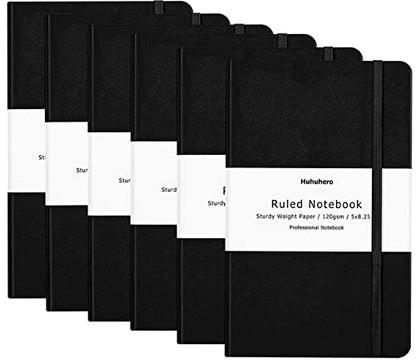 Huhuhero Notebooks Journal, Ruled Notebook, Premium Thick Paper Lined Journal, Black Hardcover Notebook for Office Home School Business Writing Note Taking Journaling, 5"×8.25" (6, Black) - color: Black, size: 6