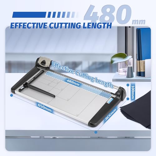 Rotary Paper Trimmer, 15 Sheets Heavy Duty Paper Trimmer, 480mm(18.90") Cutting Length, Commercial Grade Rotary Paper Cutter for Home/Office/School, Black & Silver - size: 18.90"