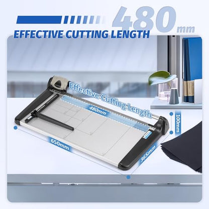 Rotary Paper Trimmer, 15 Sheets Heavy Duty Paper Trimmer, 480mm(18.90") Cutting Length, Commercial Grade Rotary Paper Cutter for Home/Office/School, Black & Silver - size: 18.90"