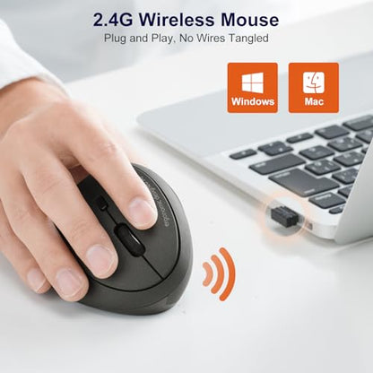 SANWA 2.4G Wireless Ergonomic Mouse, Optical Vertical Ergo Mice for Small Hands, Reduce Wrist Strain, 800/1200/1600 DPI, 5 Buttons, Compatible with MacBook, Laptop, Windows, Mac OS, Black - color: Black