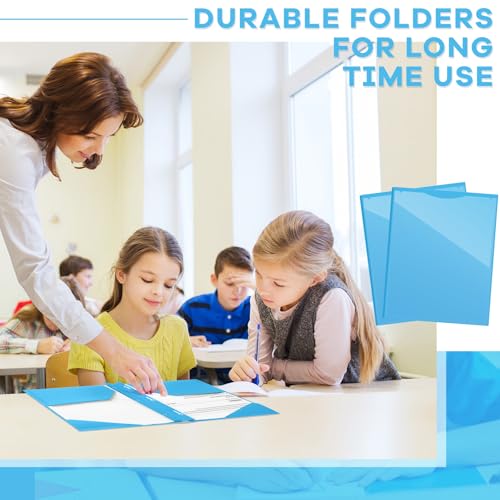 Henoyso 48 Pcs Plastic Folder with Clear Front Pocket and 3 Prongs Heavy Duty Plastic Folders with Card Slot Pocket Folders with Prongs for School Office Home(Lake Blue) - color: Lake Blue