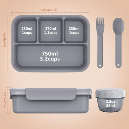 Caperci Bento Box Adult - 50 oz Large Lunch Containers for Adults and Teens, 4-Compartment Bento Lunch Box with Utensils & Leak Proof Sauce Cup, Dishwasher Safe, Durable, BPA-Free (Gray) - color: Gray