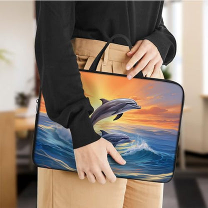 Laptop Sleeve Bag with Handle Computer Protective Soft Cover Case for 14 Inch 13 Inch Laptop,Dolphin Sunset - color: Dolphin Sunset