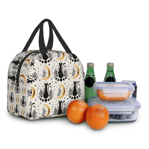 Nerxy Boho Cat Insulated Lunch Bag Cute Cats Magic Moon Witchy Lunch Box Containers Animal Reusable Soft Meal Tote Bag Kit Lunchbox for Women Kids Adults Work School Office Picnic Beach 8x5x8.5inch - color: boho cat