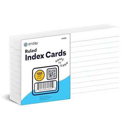 Index Cards 3x5, (100 Cards), Notecards, Flashcards, Notecards 3x5 lined, Blank on Back, Flashcards for School Home and Office, Ruled Index Card - size: 100 Cards