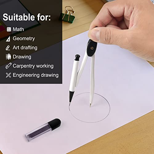 3 Packs Colorful Basic Metal Math Compass for Geometry Set,Extra Leads, Mechanical Pencil Desiged,Drawing Tools Compass for Students School Supplies and Office Supplies (Whit and Black) - color: Whit and Black
