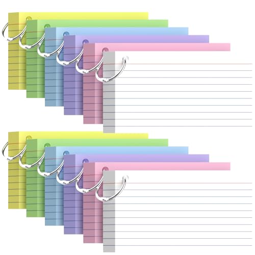 600 Pcs Index Cards 3x5, Colored Index Cards With Ring, 6 Colors Flash Cards with Rings, Flashcards for Studying, Heavy Bright Note Cards 3 x 5, Colored Notecards 3x5 Lined for Office, Home, School - color: Colored, size: 3x5 INCH - 600 Count