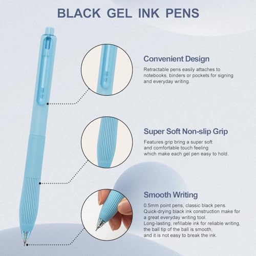 Linbsunne Gel Pens Black Ink Pens for Office 0.5mm Fine Point Pens Smooth Writing Retractable Work Pen (Macaron 12 pcs) - color: Macaron 12pcs