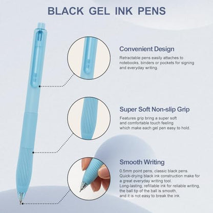 Linbsunne Gel Pens Black Ink Pens for Office 0.5mm Fine Point Pens Smooth Writing Retractable Work Pen (Macaron 12 pcs) - color: Macaron 12pcs
